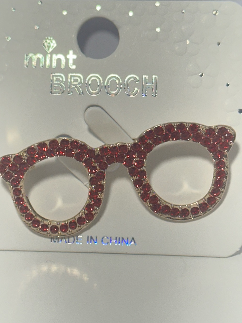 Red Crystal Cat-Eye Glasses Brooch